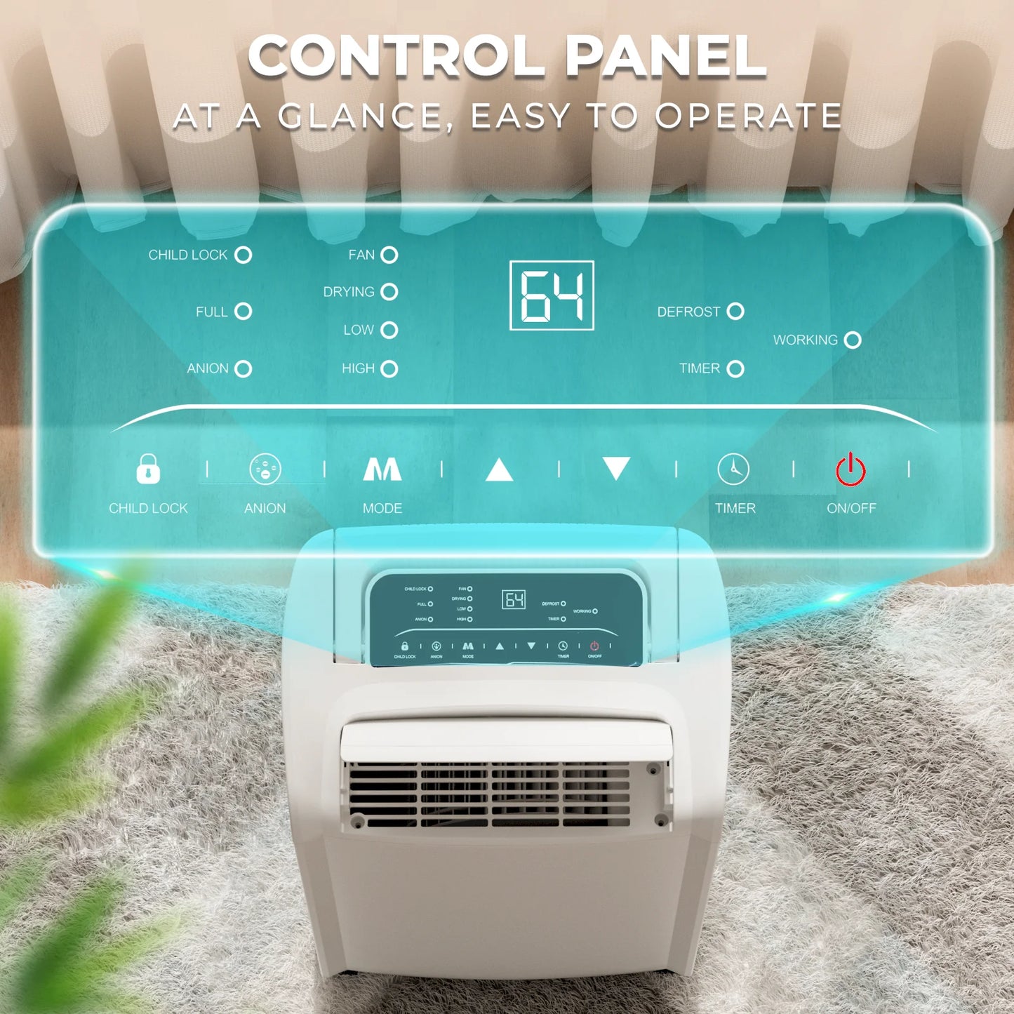 Rocyis 70 Pints Dehumidifier for 5000 Sq. Ft. Home, with Auto Shut off, Drain Hose, Reusable Filter, 4 Modes, for Bedroom & Bathroom