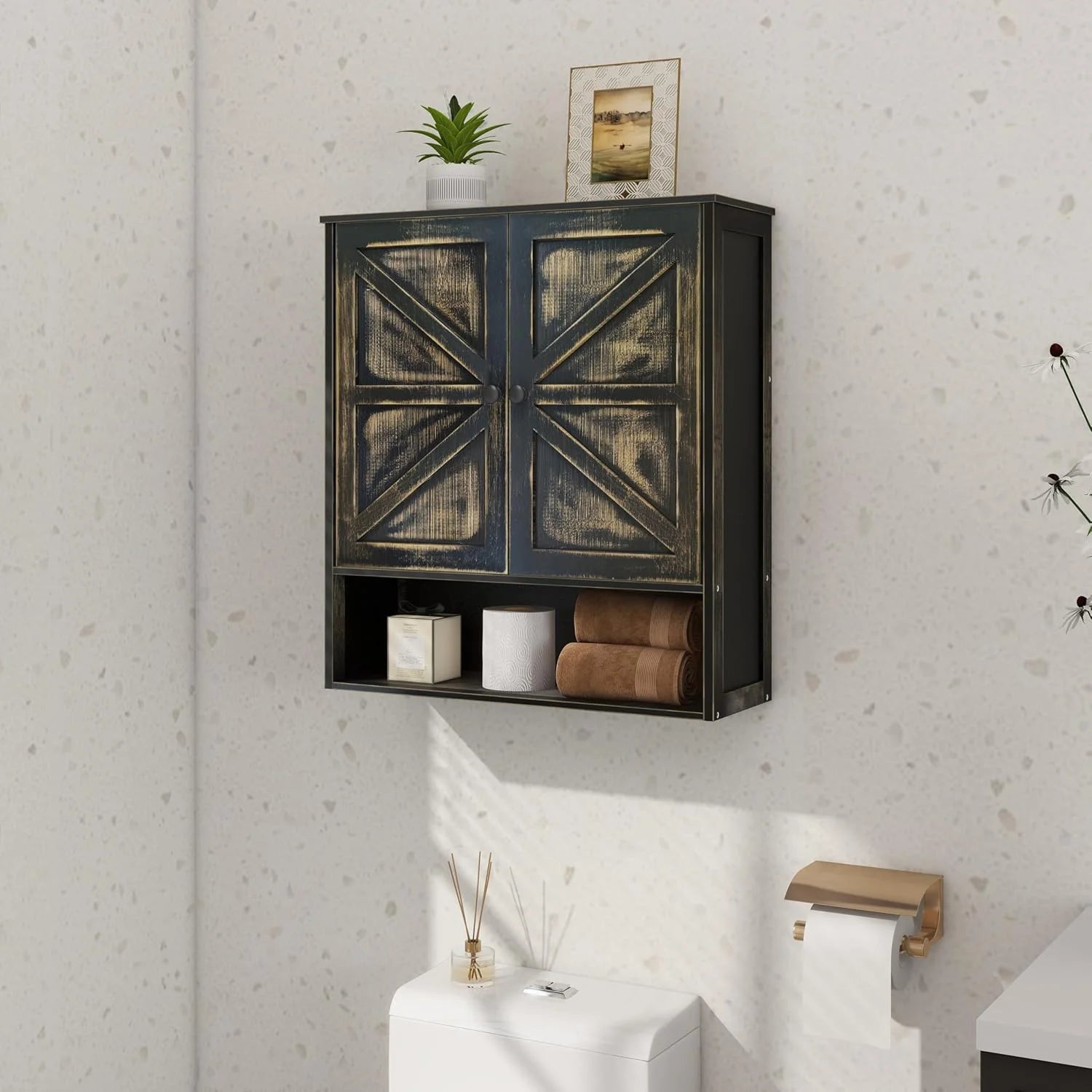 Bathroom Cabinet Wall Mounted with 2 Door Adjustable Shelves Bamboo Bathroom Wall Cabinet Over The Toilet Storage Medicine Cabinets for Kitchen Laundry Room