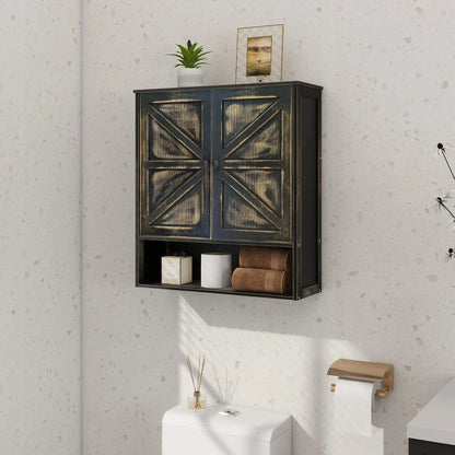 Bathroom Cabinet Wall Mounted with 2 Door Adjustable Shelves Bamboo Bathroom Wall Cabinet Over The Toilet Storage Medicine Cabinets for Kitchen Laundry Room