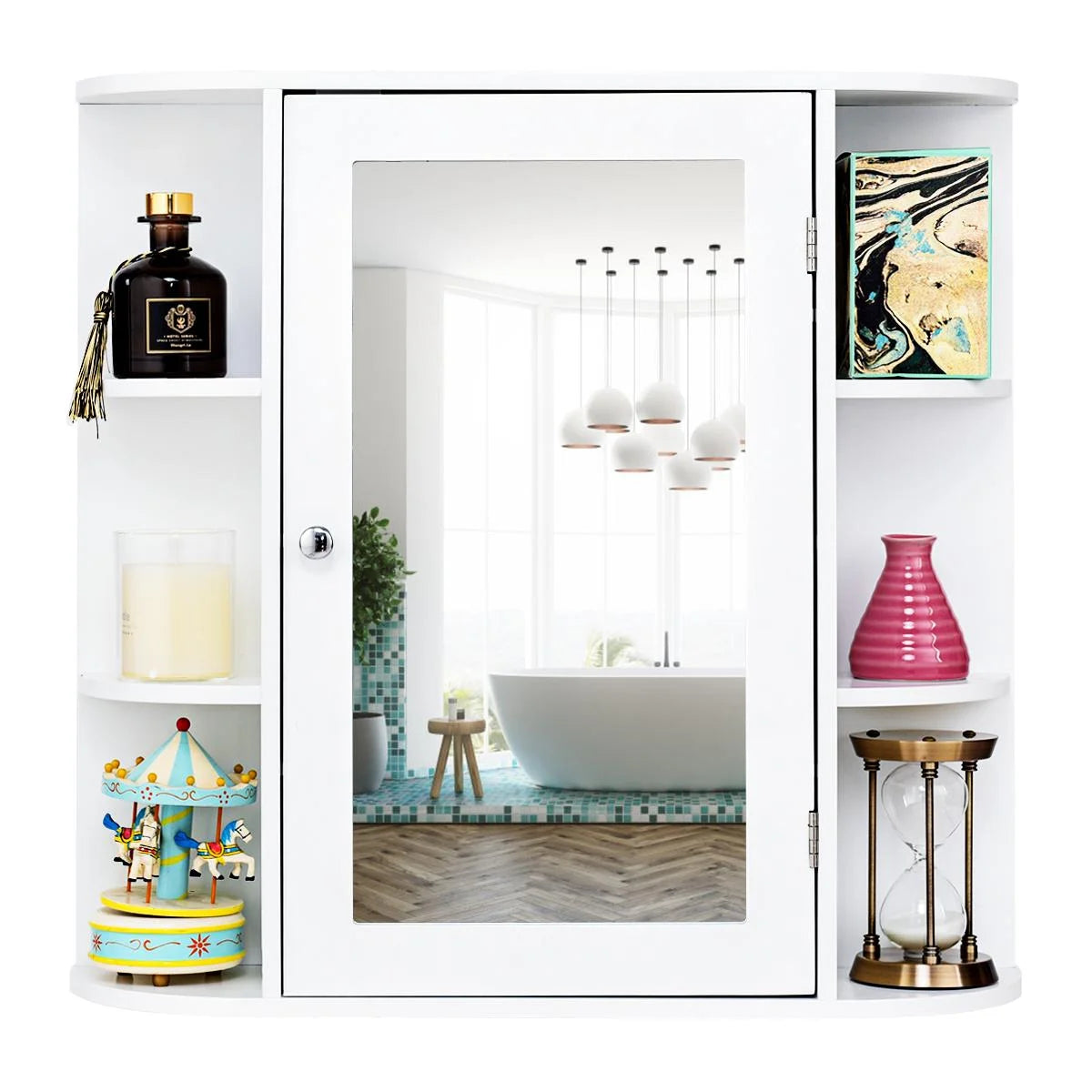 Giantex Bathroom Mirror Cabinet, Modern Wall Cabinet with Mirror, Medicine Cabinet with Mirror, Ideal for Bathroom, Dressing Room or Living Room, 26 x 6.5 x 25 inches (White)