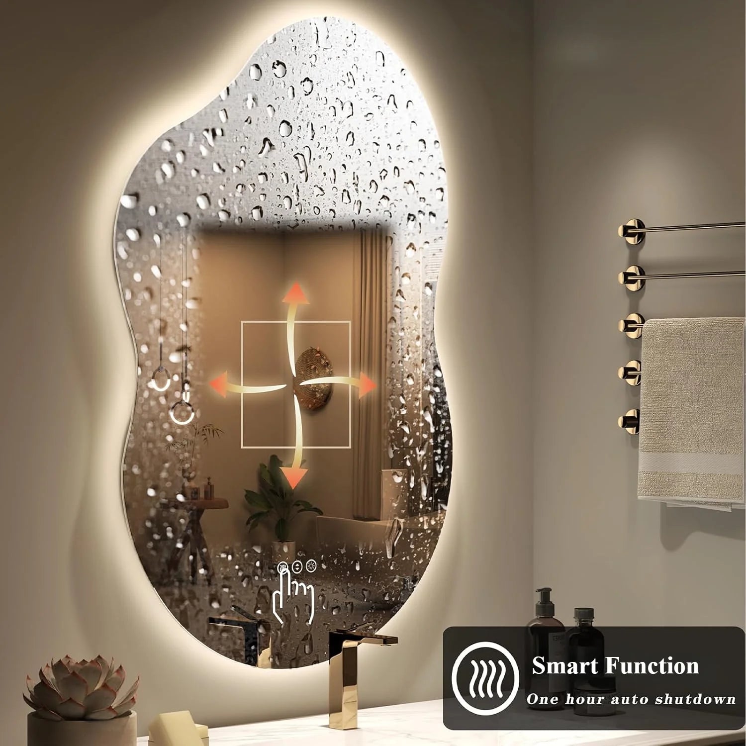 Irregular 32"x 24" Led Bathroom Mirror with Lights, Backlit Cloud-Shape Vanity Mirror for Wall, Dimmable 3 Colors Asymmetrical Mirror, Memory Function