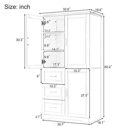 Bathroom Cabinet, 62.2" Tall Storage Cabinet with Doors and Shelves, Freestanding Linen Closet for Bathroom, Kitchen, Living Room, Grey