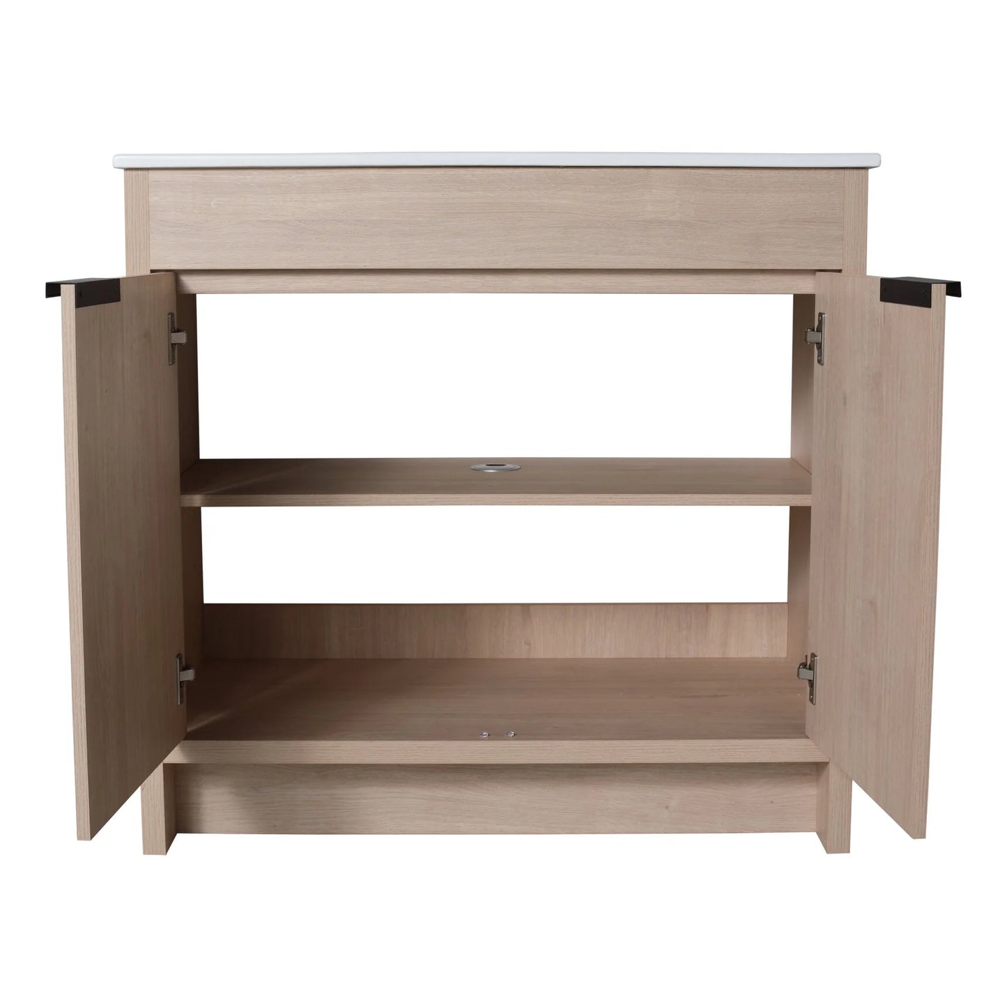 36 Inch Bathroom Vanity with White Ceramic Sink Combo, Large Storage Modern Freestanding Small Single Bath Vanity for Bathroom, Plain Light Oak