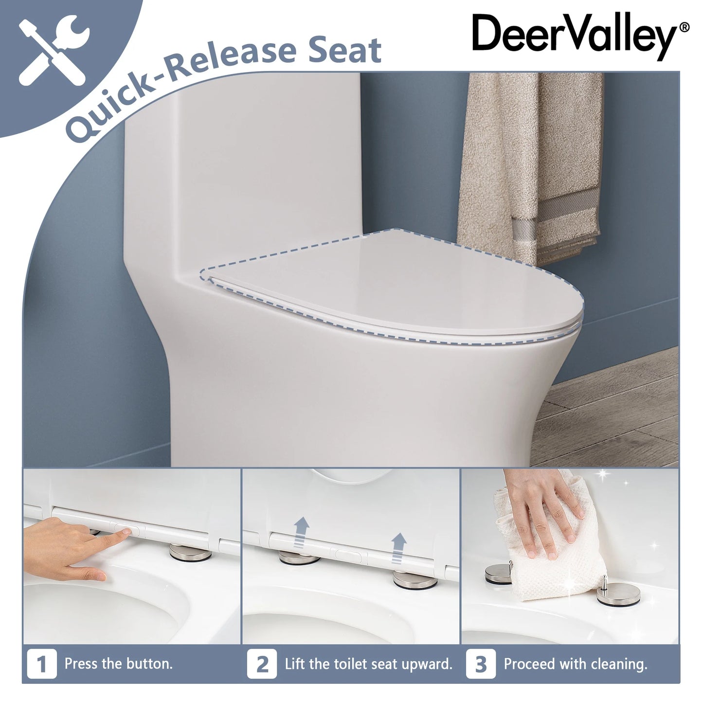 DV-1F0250 One Piece Toilet For Bathroom, Modern Bathroom Toilet with Dual Flush 1.1/1.6 Gpf Fully Skirted Toilets(Soft Close Seat)