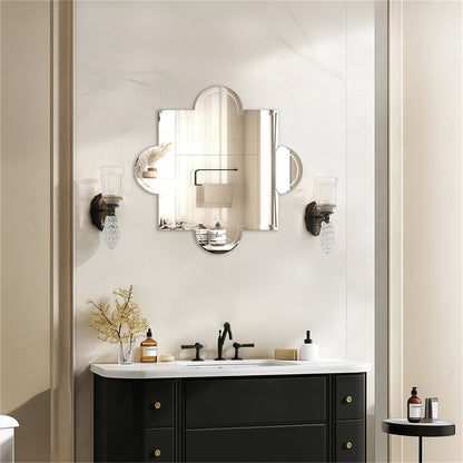 LUVODI Frameless Irregular Wall Mirror 31.5x31.5 inch HD Glass Bathroom Mirror with Beveled Silver Edge