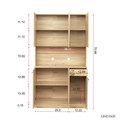70.87" Tall Wardrobe & Kitchen Cabinet, Freestanding Storage Cabinets with 6 Doors, 1 Open Shelves and 1 Drawer, Versatile Floor Buffet Hutch Cupboard for Bedroom Bathroom Kitchen, Oak