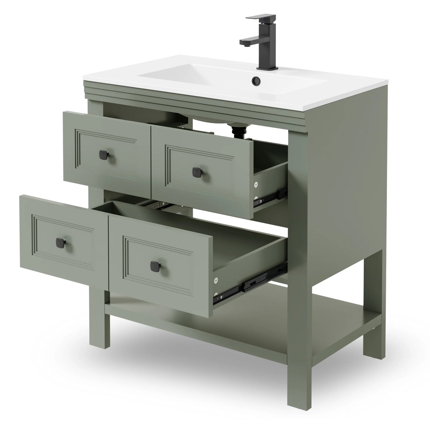 Eclife 30" Single Bathroom Vanity With Ceramic Sink Top, 2 Smooth Drawers, Faucet