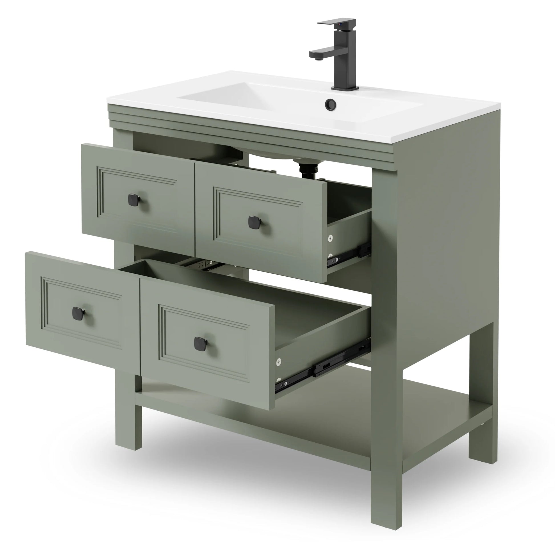Eclife 30" Single Bathroom Vanity With Ceramic Sink Top, 2 Smooth Drawers, Faucet