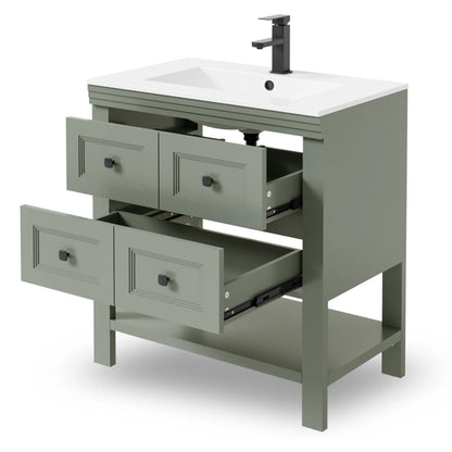Eclife 30" Single Bathroom Vanity With Ceramic Sink Top, 2 Smooth Drawers, Faucet