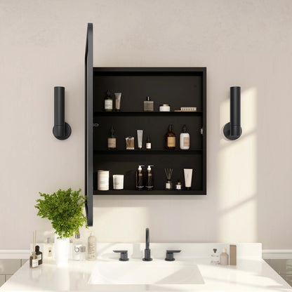 BizChair 24" x 30" Recessed Bathroom Medicine Cabinet with Rounded Beveled Mirror and Reversible Metal Frame in Black