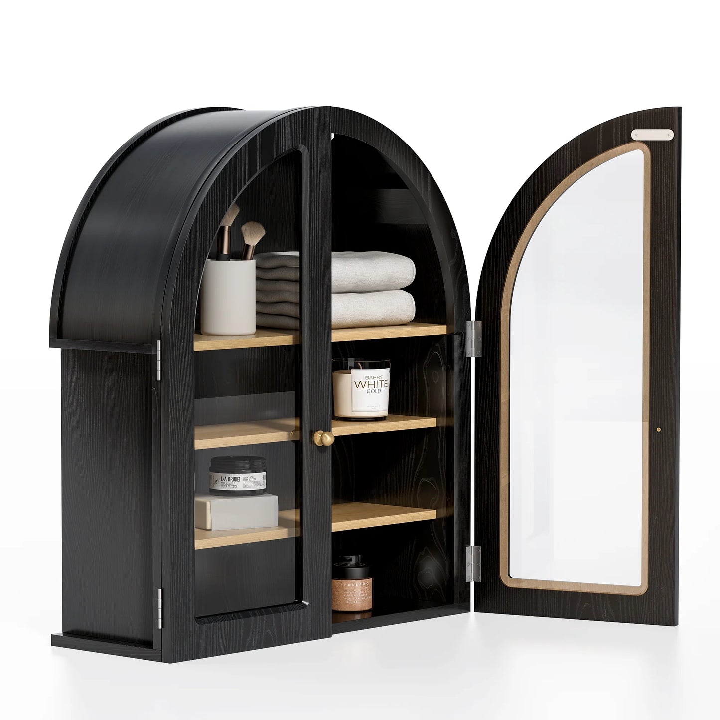 EYYTHUNG Modern Arched Wall Cabinet, Large Medicine Cupboard, Black Cabinet for Bathroom with Adjustable Shelf, Black Oak