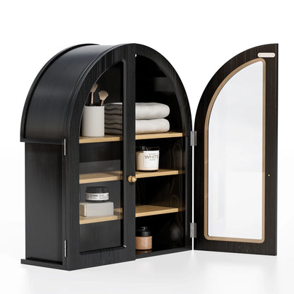 EYYTHUNG Modern Arched Wall Cabinet, Large Medicine Cupboard, Black Cabinet for Bathroom with Adjustable Shelf, Black Oak