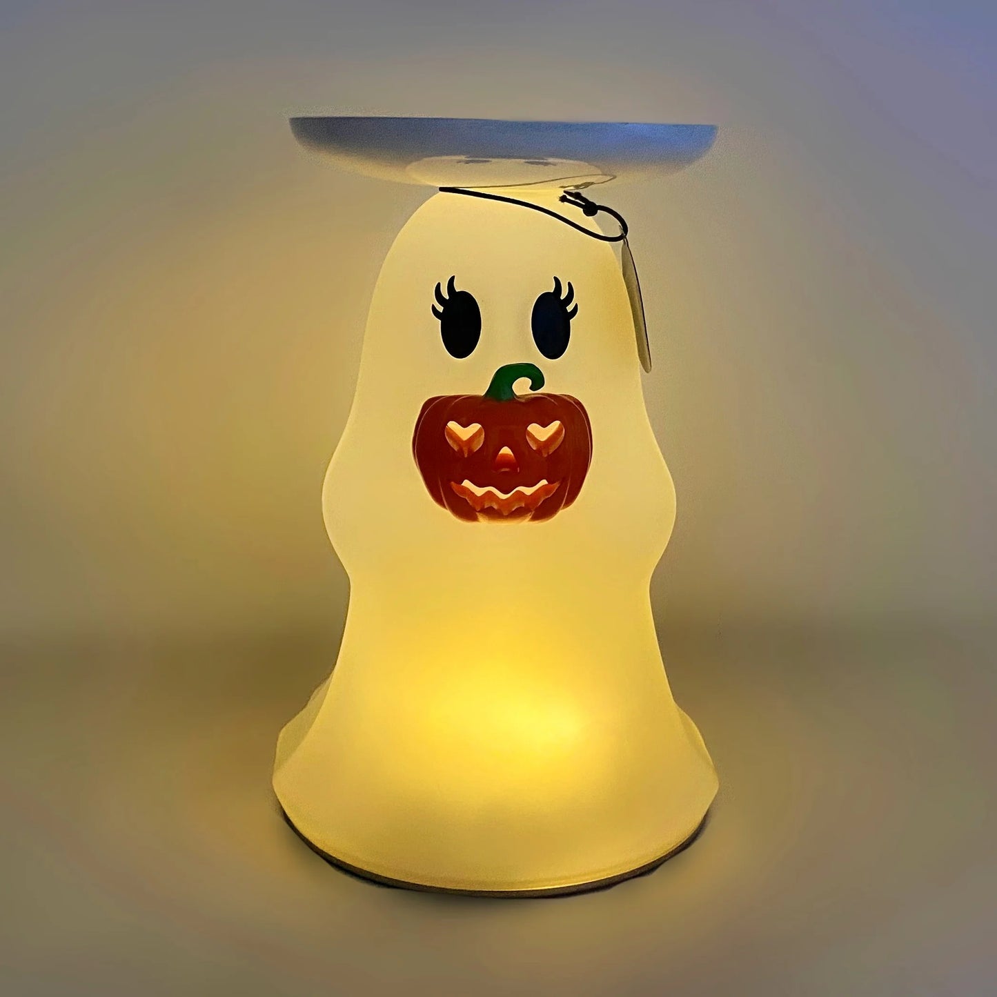 Bath & Body Works Light-up Ghost Jack-o'-lantern Pedestal 3-Wick Candle Holder with a Natural Oats Sample Soap