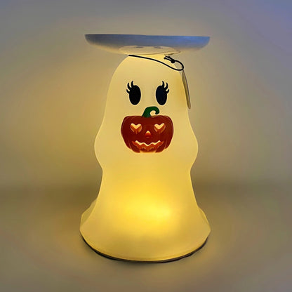 Bath & Body Works Light-up Ghost Jack-o'-lantern Pedestal 3-Wick Candle Holder with a Natural Oats Sample Soap