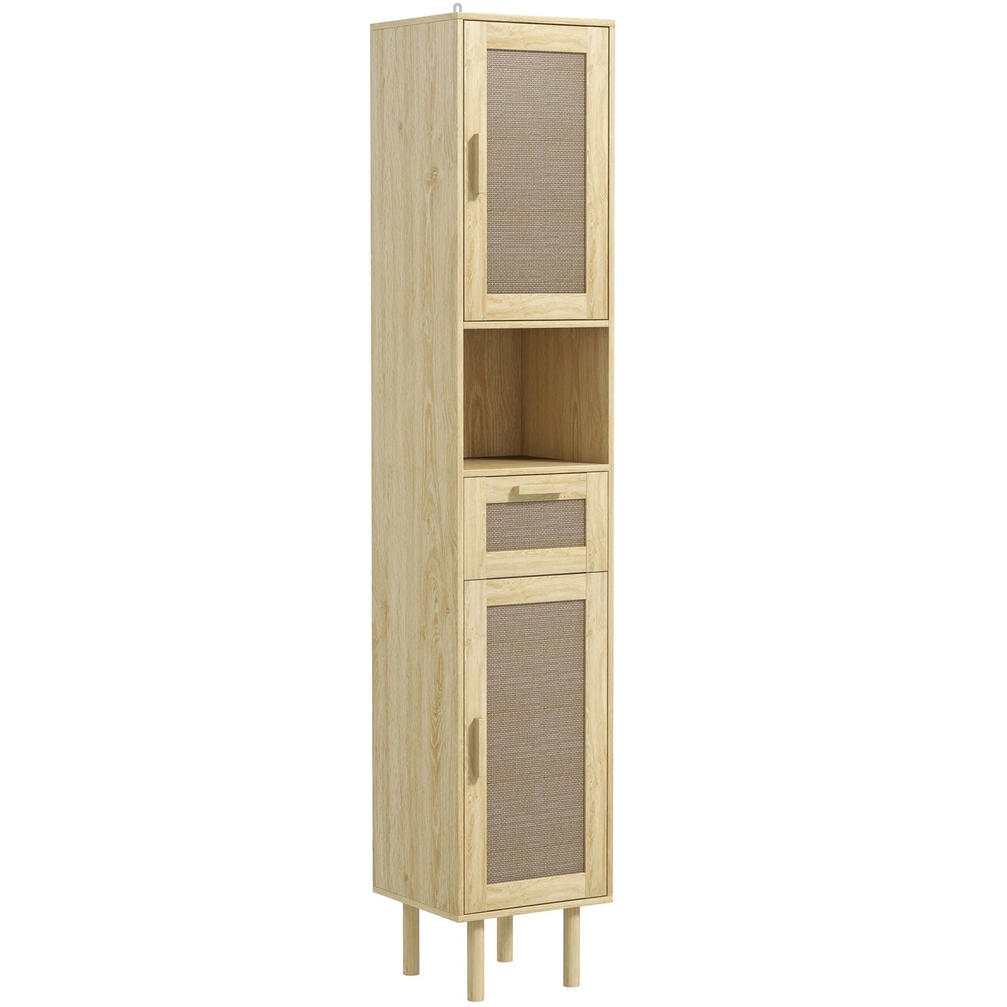 HOMCOM Tall Bathroom Storage Cabinet with Rattan Doors, Distressed Oak