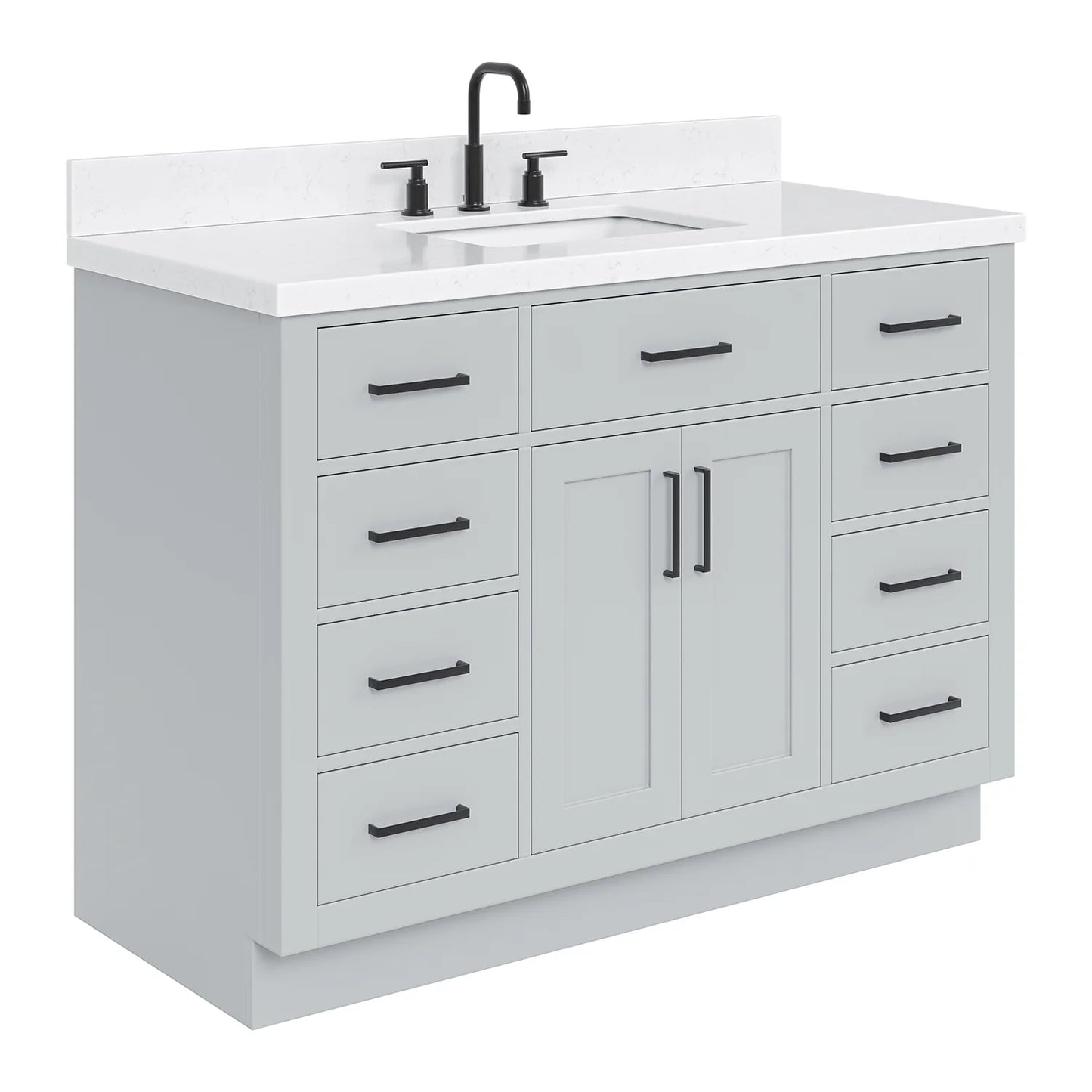 ARIEL Hepburn 48 Inch Rectangle Sink Bathroom Vanity With Carrara White Quartz Countertop 1.5 Edge In Grey