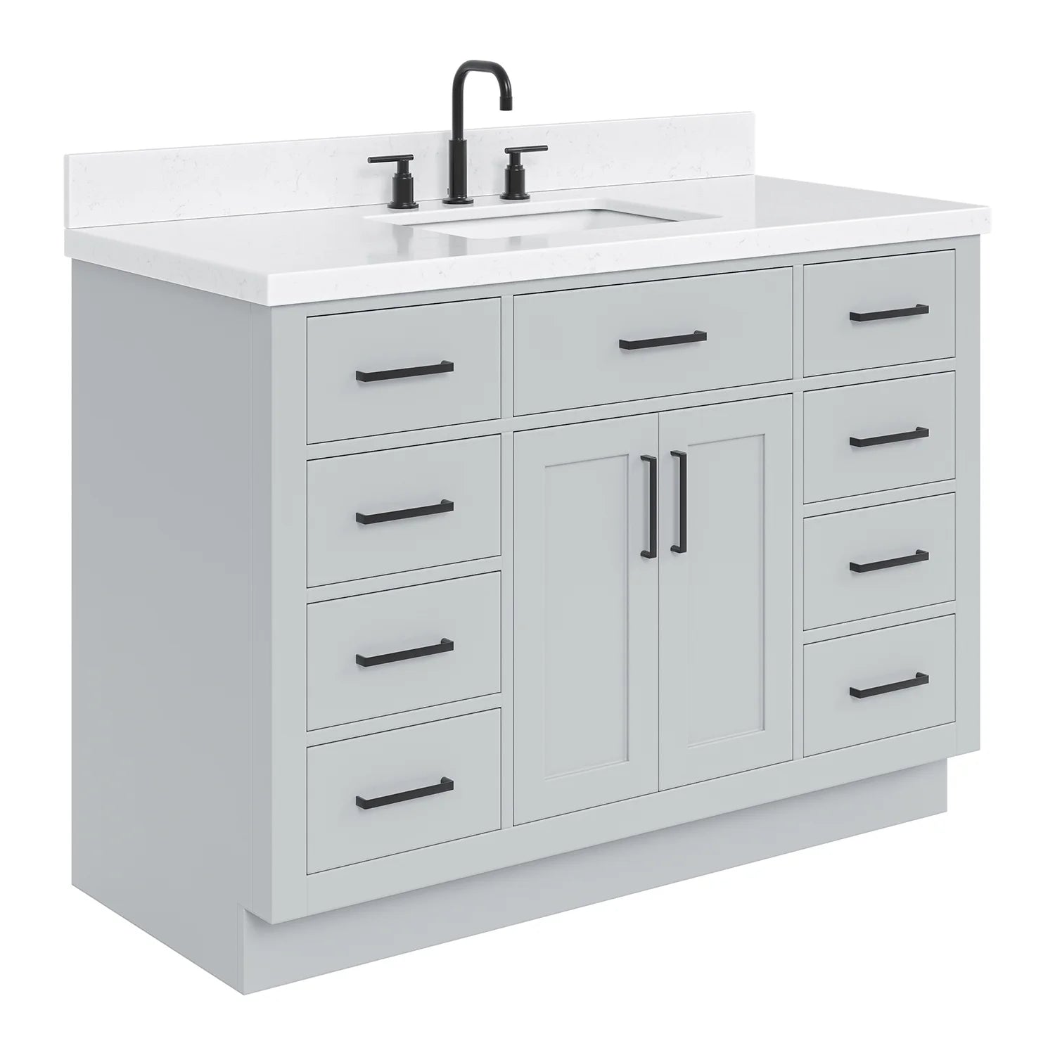 ARIEL Hepburn 48 Inch Rectangle Sink Bathroom Vanity With Carrara White Quartz Countertop 1.5 Edge In Grey