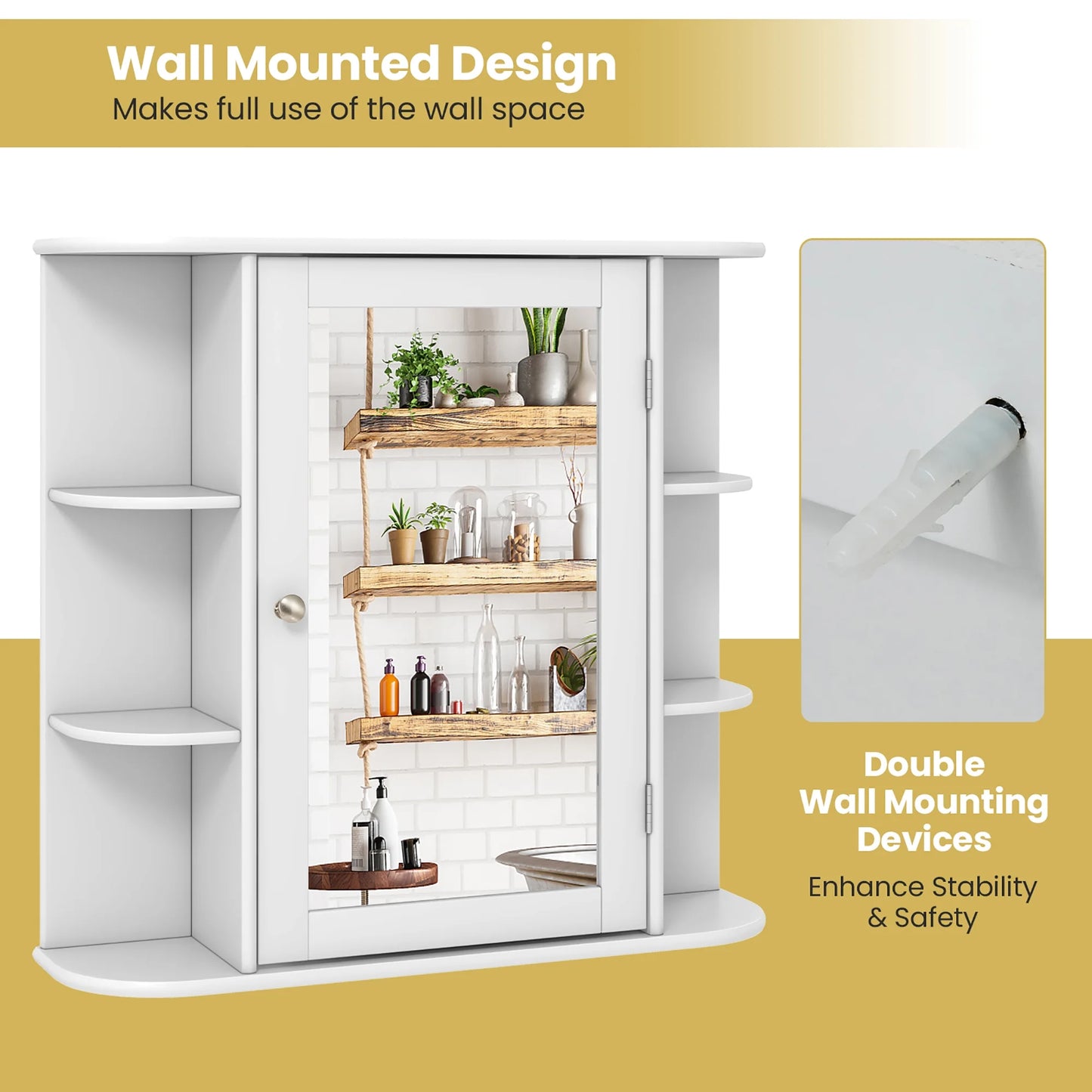 Gymax Bathroom White finish Multipurpose Mount Wall Surface Storage Cabinet Mirror