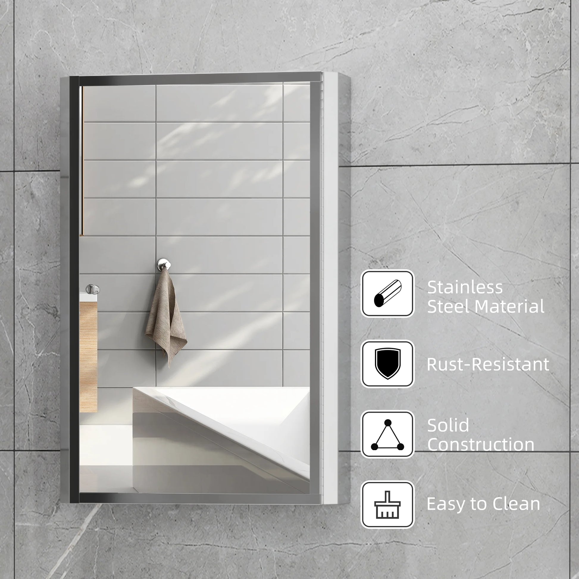 Bathroom Mirrored Cabinet, Vertical 16" x 24" Stainless Steel Frame Medicine Cabinet, Wall-Mounted Storage Organizer with Single Door​