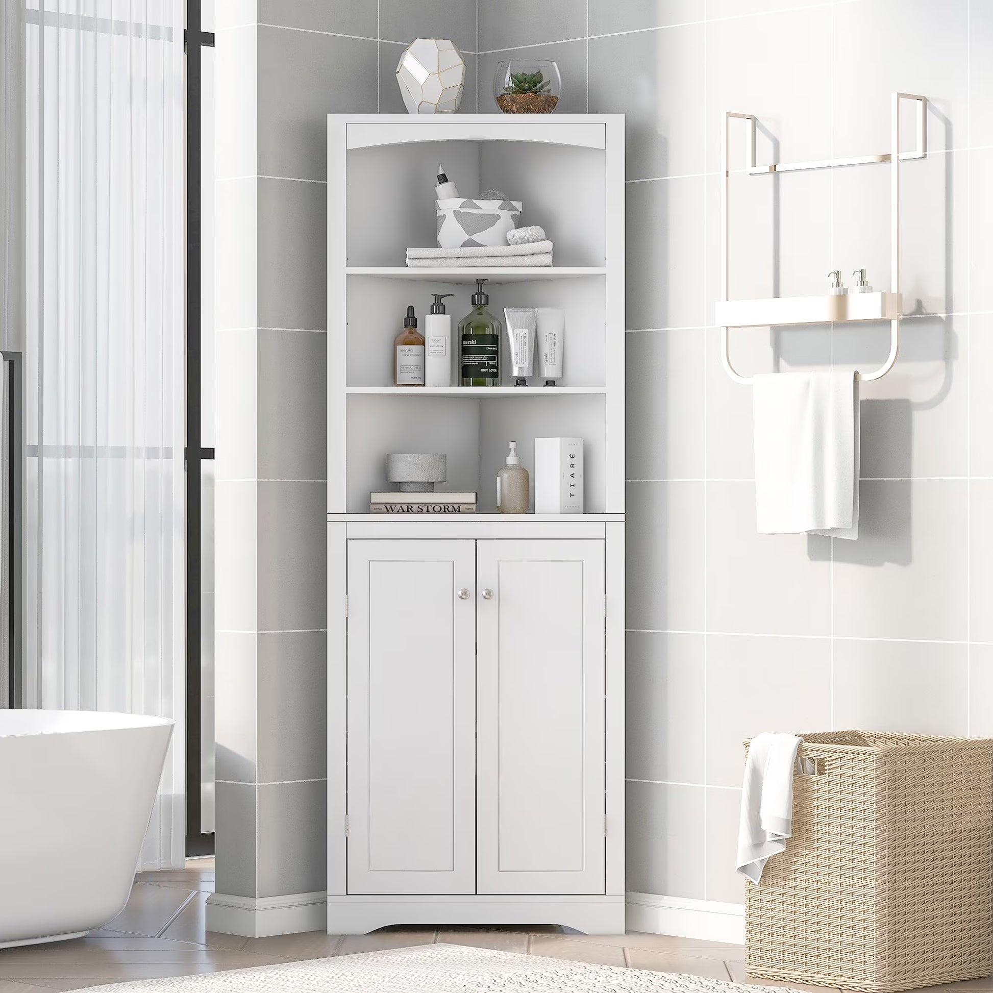 Harper & Bright Designs Bathroom Corner Cabinet Tall Bathroom Storage Floor Cabinet Freestanding Storage Cabinet with Doors and Adjustable Shelves, Gray