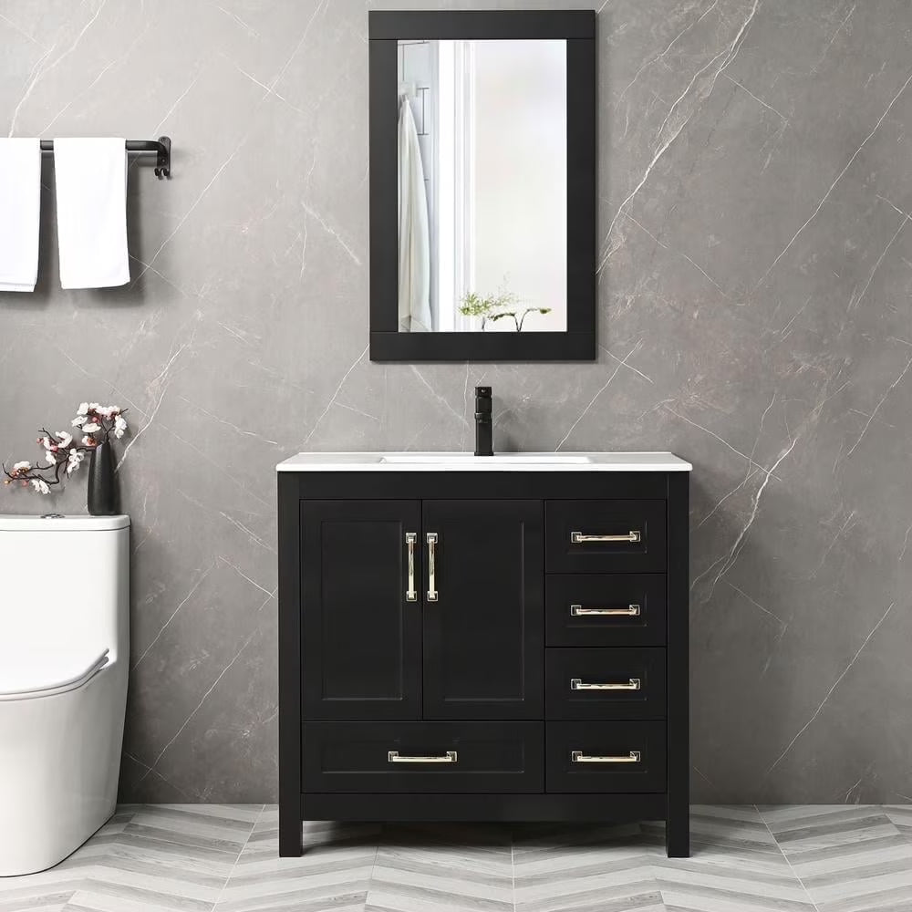 Eclife 36" White Bathroom Vanity Set with Ceramic Sink Top and Water Saving Faucet Drain