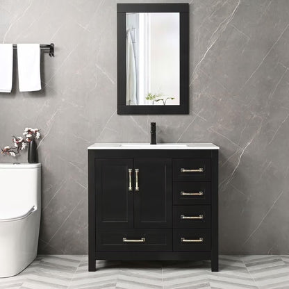 Eclife 36" White Bathroom Vanity Set with Ceramic Sink Top and Water Saving Faucet Drain