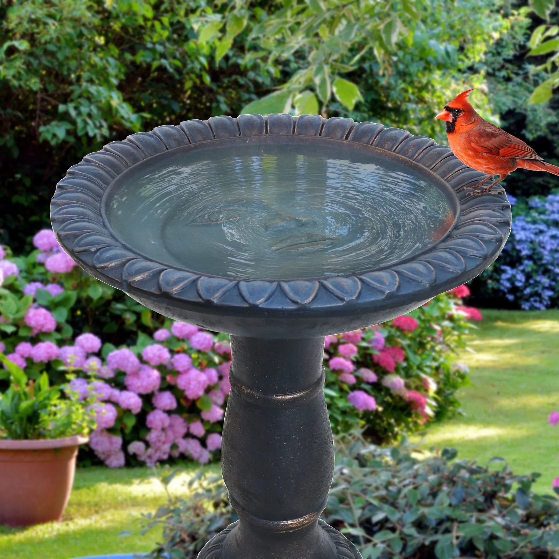 Sunnydaze Facade du Soleil Freestanding Glass Fiber Reinforced Concrete Outdoor Bird Bath, Blue