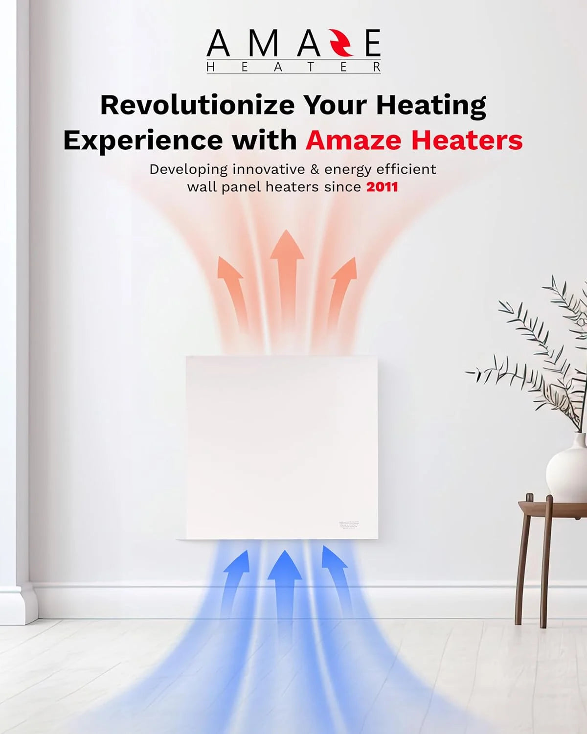 Amaze Heaters Dual Smart 400W Energy Efficient Space Heater w/Heat Guard & Wall Mount Kit - 24��x24�� Paintable & Silent Indoor Electric Heater - For Up to 160 sq ft Rooms Such as Bedroom & Bathroom