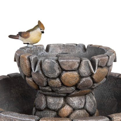 Glitzhome 24.5" Outdoor 2 Tier Stone-Like Water Fountain Bird Bath for Garden Patio Decor