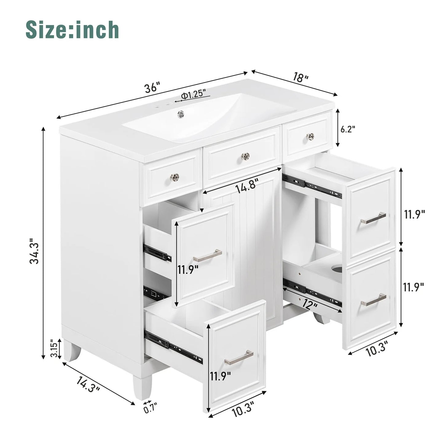 Harper & Bright Designs Bathroom Vanity Cabinet with Sink Combo Set 36", Contemporary Bathroom Shaker Cabinets and Vanities with Soft Closing Door and Drawer, White
