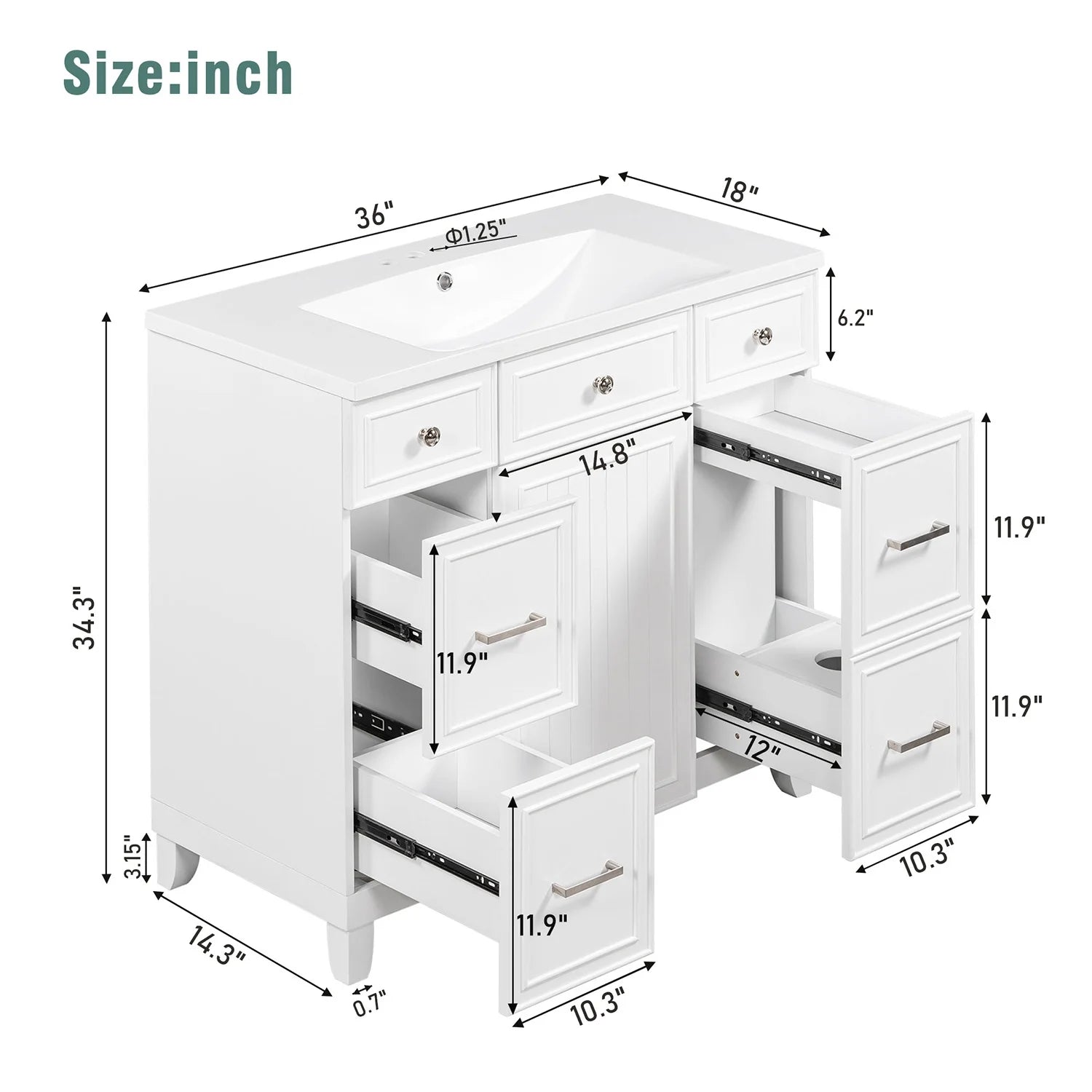 Harper & Bright Designs Bathroom Vanity Cabinet with Sink Combo Set 36", Contemporary Bathroom Shaker Cabinets and Vanities with Soft Closing Door and Drawer, White