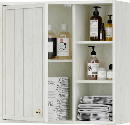 ANHDAH Rustic Wall Cabinet - Wooden Bathroom Storage with Shelf, Over-Toilet Mounted Cupboard for Kitchen, Laundry, Garage (Brown)