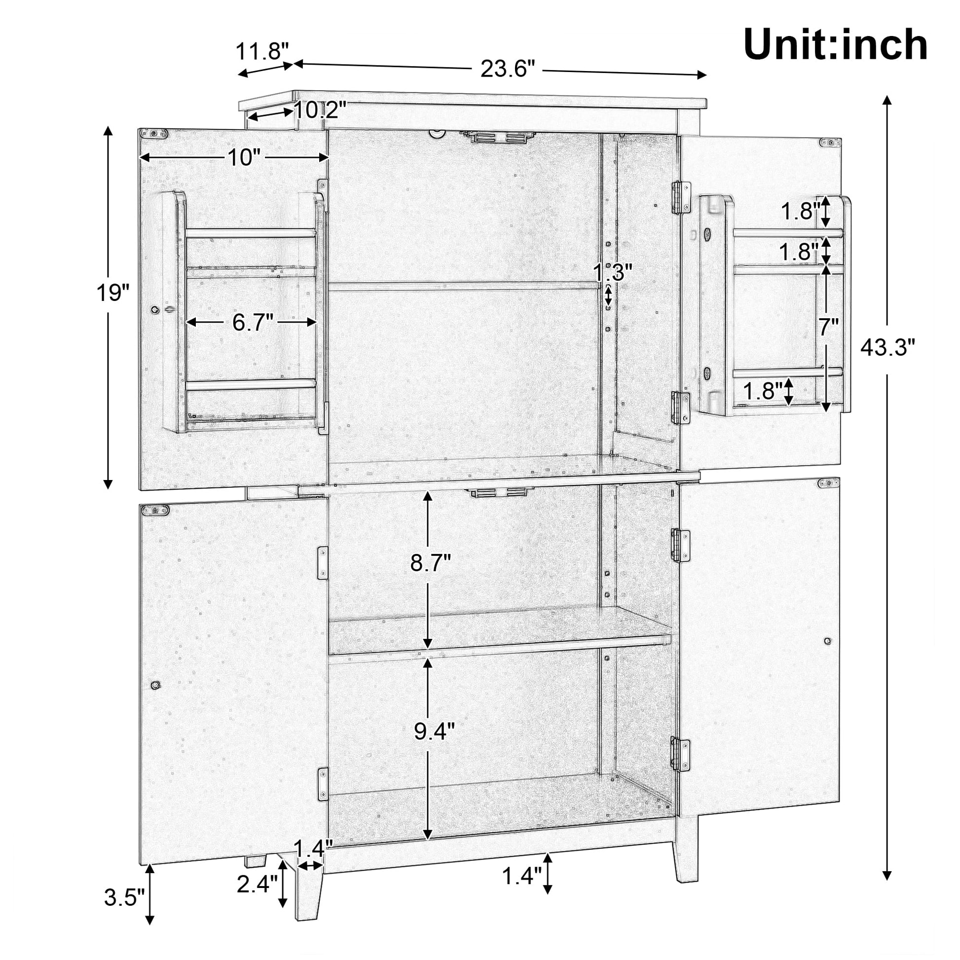 Elegant Bathroom Floor Storage Cabinet, Bathroom Storage Unit, Freestanding Cabinet with 4 Doors