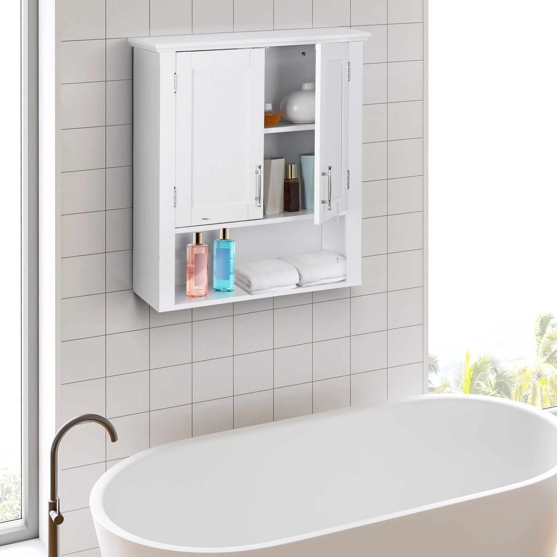 ZenSports 2-Door Bathroom Medicine Storage Wall Cabinet, Over-the-Toilet Adjustable Shelves 8" Width White