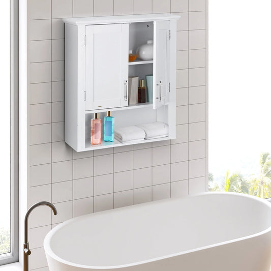 ZenSports 2-Door Bathroom Medicine Storage Wall Cabinet, Over-the-Toilet Adjustable Shelves 8" Width White