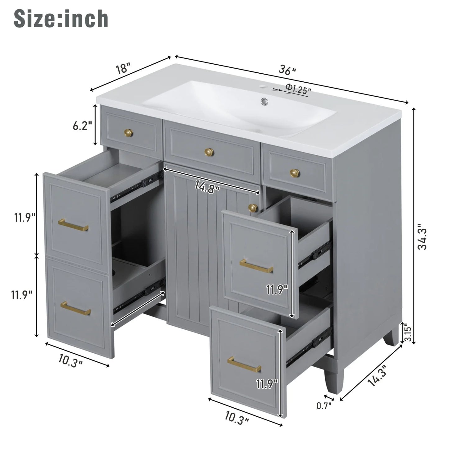 Harper & Bright Designs 36" Bathroom Cabinet Vanity with Sink Combo, Bathroom Storage Cabinet with Drawer and Doors, Gray