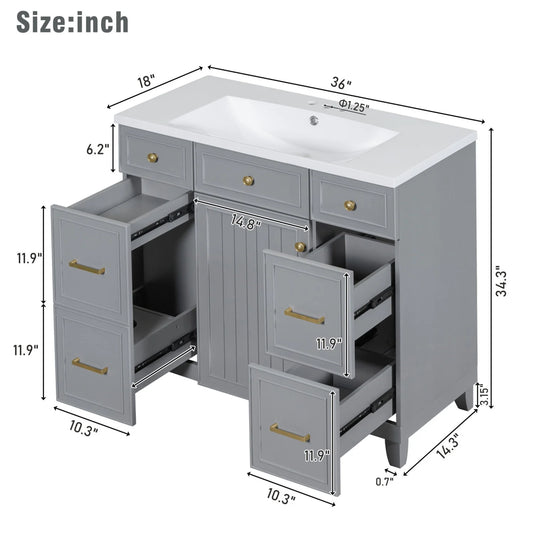 Harper & Bright Designs 36" Bathroom Cabinet Vanity with Sink Combo, Bathroom Storage Cabinet with Drawer and Doors, Gray