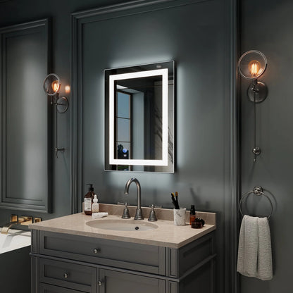 Ktaxon 28x20 inch LED Lighted Bathroom Mirror Silvered Wall Mounted Mirror with Touch Button,Anti Fog and IP67 Waterproof Square Mirror