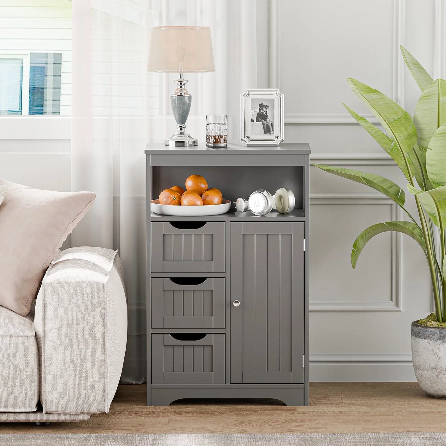 CZMDZH Wooden Bathroom Storage Cabinet with 3 Drawers and 1 Door, Free-Standing Toewels Cupboard for Entryway Living Room Home Furniture