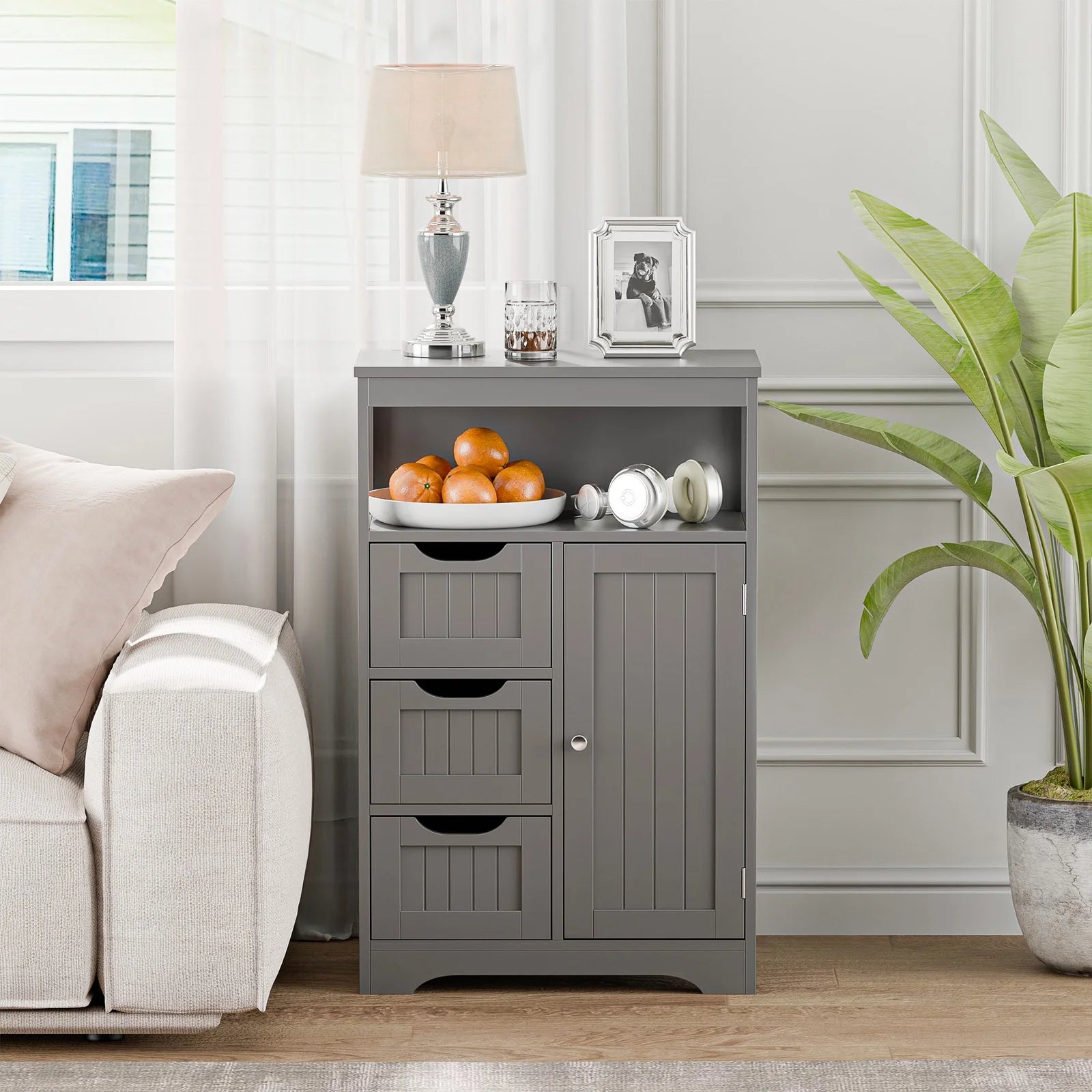 CZMDZH Wooden Bathroom Storage Cabinet with 3 Drawers and 1 Door, Free-Standing Toewels Cupboard for Entryway Living Room Home Furniture