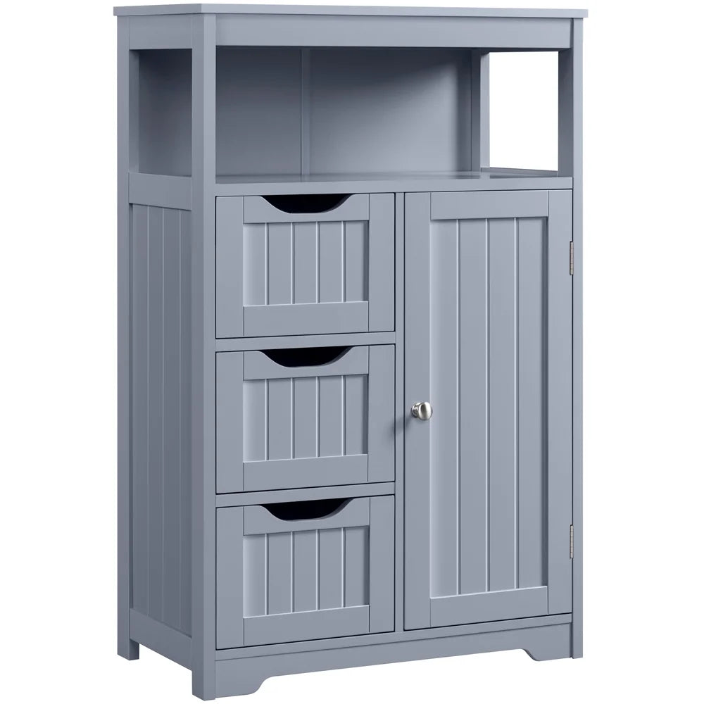 Topeakmart Wooden Bathroom Floor Cabinet Storage Organizer with Drawers, White