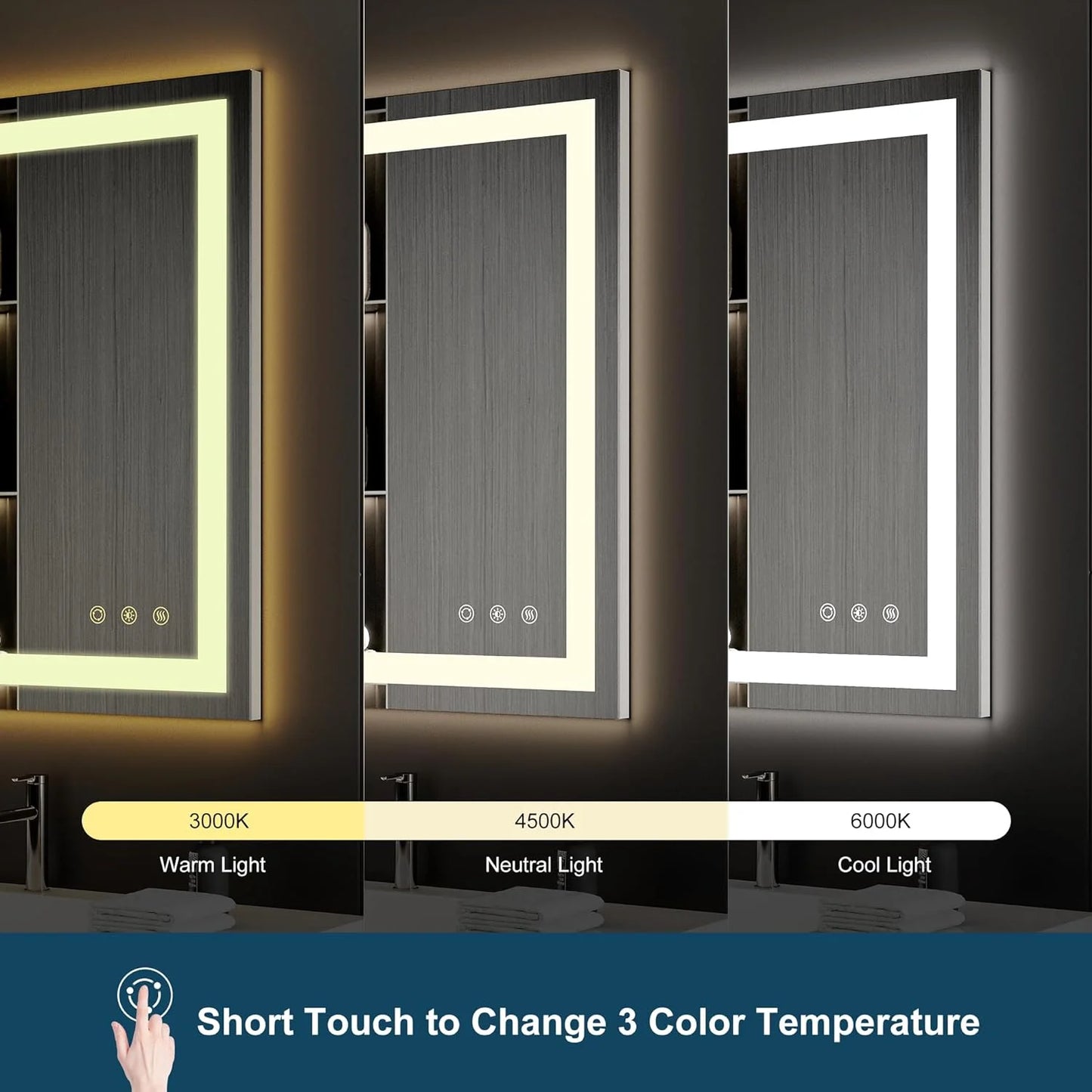 Funtouch Arched LED Bathroom Mirror 20"x30" with Front and Backlight, LED Bathroom Mirror with Lights��Anti-Fog��3 Colors, Memory,Shatterproof,UL Listed