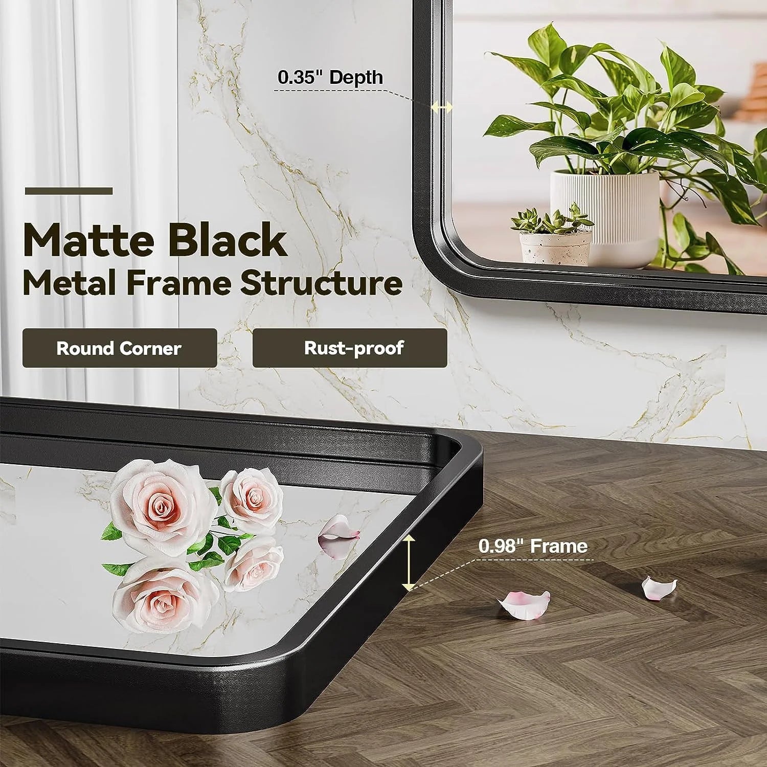 Brightify 24x36 Inch Black Bathroom Mirrors Wall Mirror, Modern Rectangle Bathroom Vanity Wall Mirror with HD Glass & Black Metal Frame for Living Room Mantel Bedroom Entryway, Horizontal / Vertical