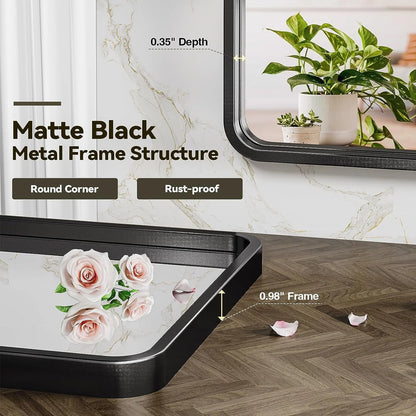 Brightify 24x36 Inch Black Bathroom Mirrors Wall Mirror, Modern Rectangle Bathroom Vanity Wall Mirror with HD Glass & Black Metal Frame for Living Room Mantel Bedroom Entryway, Horizontal / Vertical