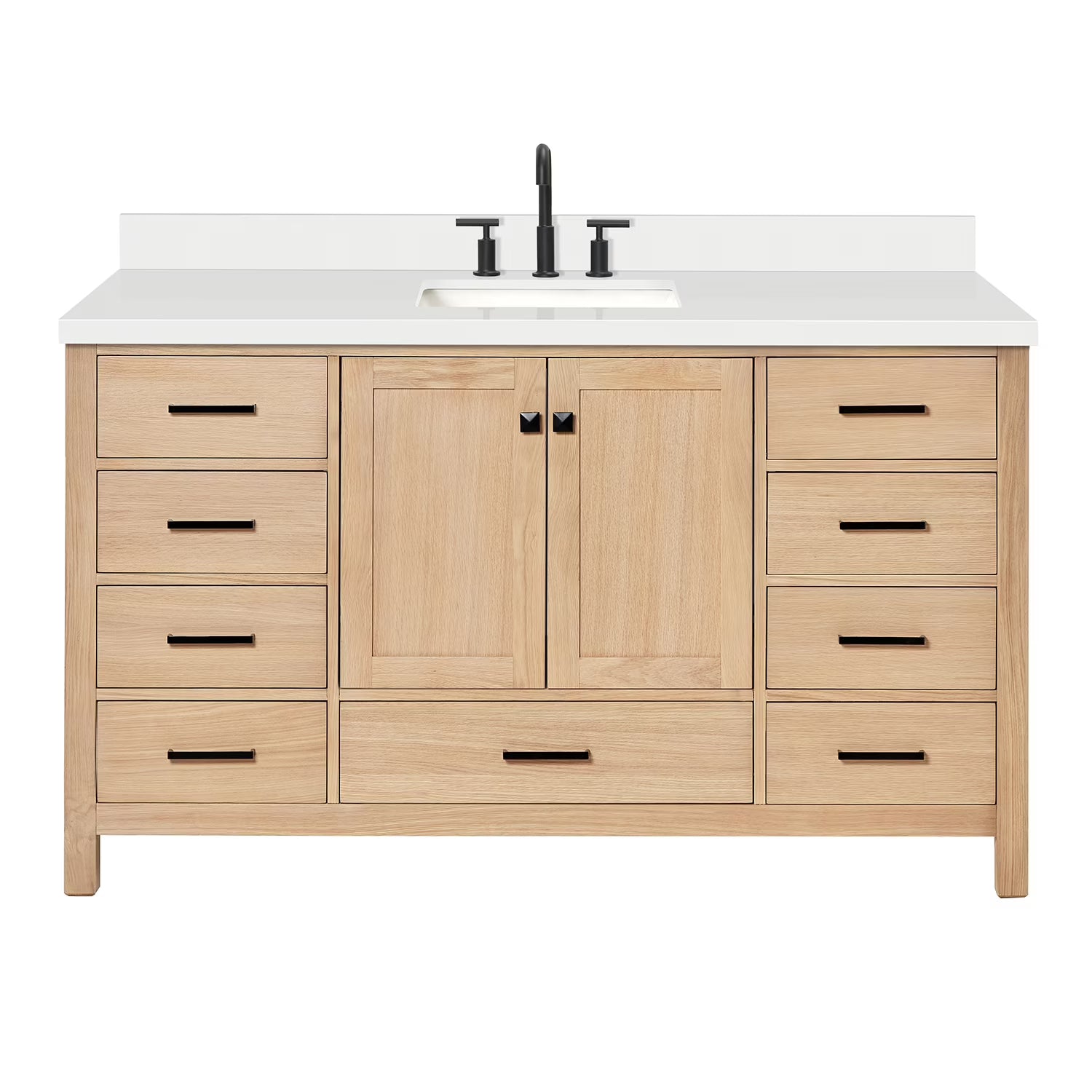 ARIEL Cambridge 61 Inch Single Rectangle Sink Bathroom Vanity With Pure White Quartz Countertop 1.5 Inch Edge In Oak