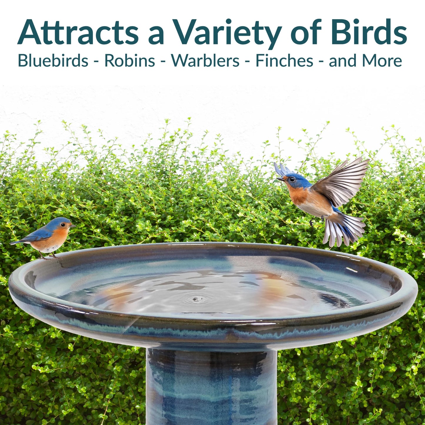 Sunnydaze Freestanding Ceramic Outdoor Bird Bath, Glazed, UV-Resistant Galaxy Blue Finish