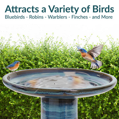 Sunnydaze Freestanding Ceramic Outdoor Bird Bath, Glazed, UV-Resistant Galaxy Blue Finish