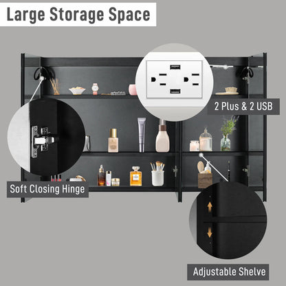 Ktaxon 48"x28" LED Bathroom Mirror Cabinet with Lights, Wall-Mounted Medicine w/ Defogger, Dimmable, Memory function, Outlets & USB, White