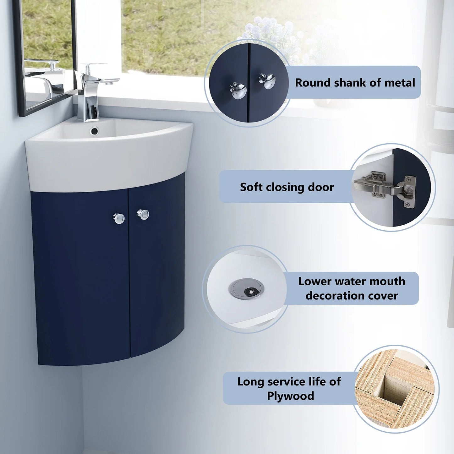 Modern Corner Bathroom Vanity Combo For Small Space, Floating Wall Mounted Cabinet Set Small Bathroom Vanity With Sink, Metal Handles Door Sturdy Structure Furniture