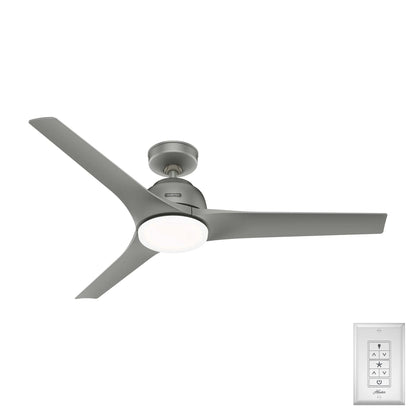 Hunter - Gallegos Indoor/Outdoor Ceiling Fan With Light, Wall Control, 52-inch, Matte Silver, Modern-style, 3-speed WhisperWind Motor, 51586, for Porches, Bathrooms